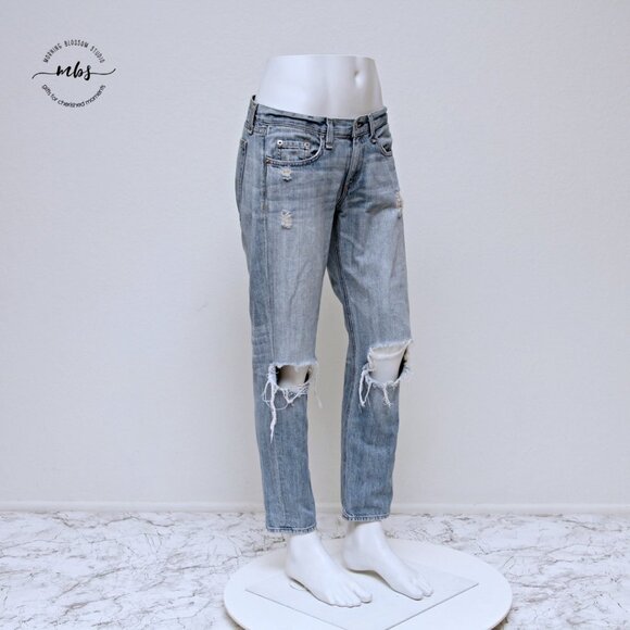 Rag & Bone Slouchy Boyfriend Distressed Busted Knee Straight Leg Jeans - Size 24 - Picture 2 of 11